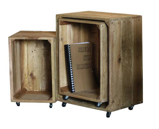 3/s wooden rectangular storage box with black wheels with barcode sticker and photo paper on master carton