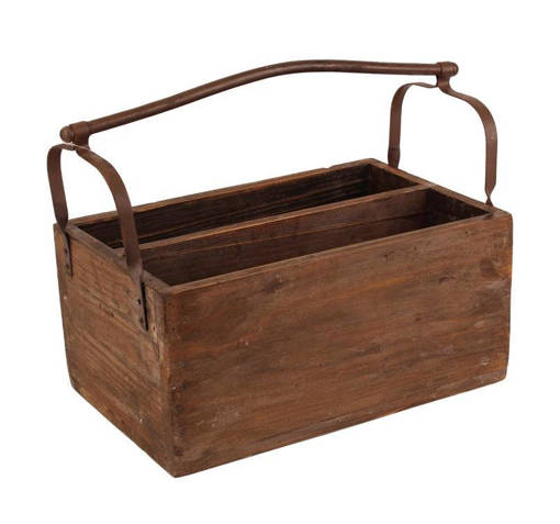 Portautensili in legno con manico in ferro e 2 scomparti-cm. 41 x 26 x h. cm. 39