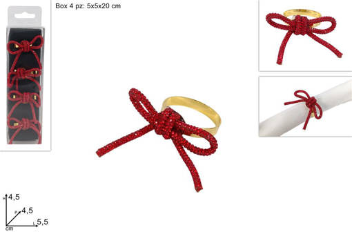Anelli Portatovaglioli Fiocco Rosso Set 4 Pz In Box Pvc