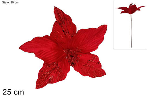 Stelo Fiore Velluto Glitter 25 Cm Rosso