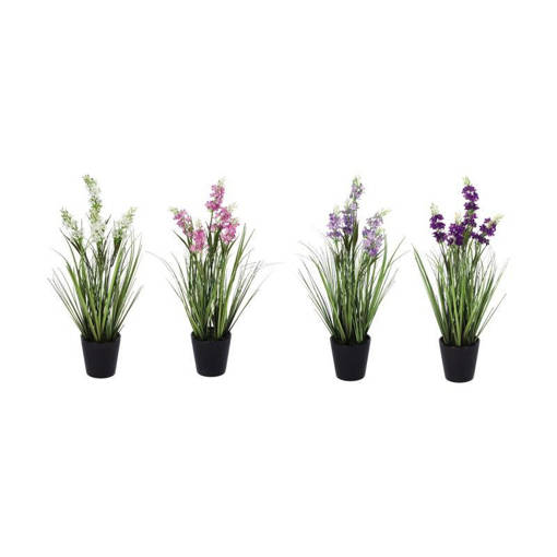 Artificial lavender (70%PVC onion grass + 10%PE vase with 5% polystyrene foam & 5%cement + 10% terylene flower ) with black PE vase diam. cm. 9,5 x h. cm. 46 (vase diam. cm. 9,5 x h.cm. 9) ass. 4 colors with hangtag
