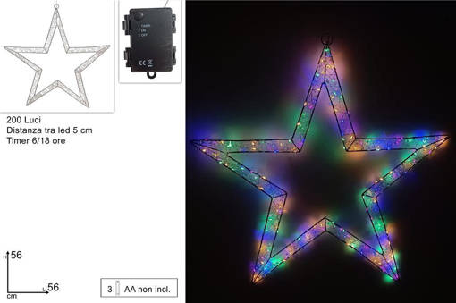 Appendino Stella Luminosa 56Cm 200Led Multicolor Perline Luci Timer