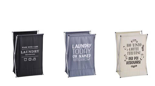 aluminum frame polyester foldable laundry basket with printing on front cm. 43 x 30 x h. cm. 64 ass. 3 colors with hangtag in opp bag with color paper