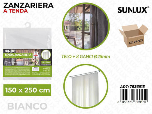 SUNLUX TENDA ZANZARIERA BIA. C/GANCI 150*250CM