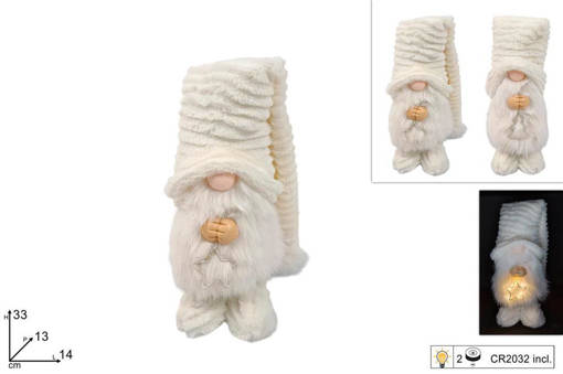 Gnomo 33Cm Con Cappello Bianco Con Luce 2 Ass.