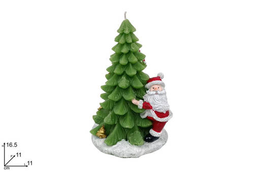 Candela Albero Verde Con Babbo Natale 16,5 Cm