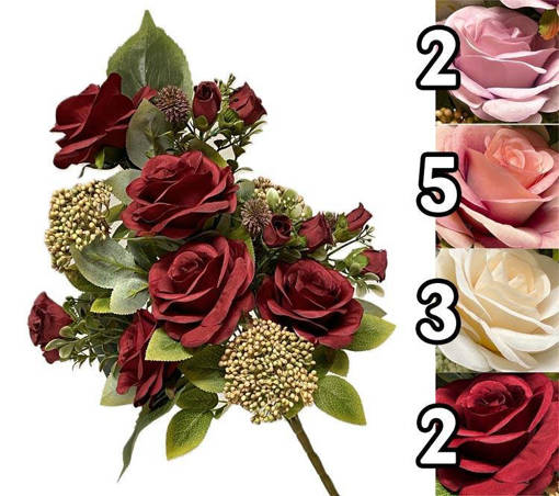 BUSH 12 FIORI ROSE E BOCCIOLI GLANCE H.48CM 4 ASS.