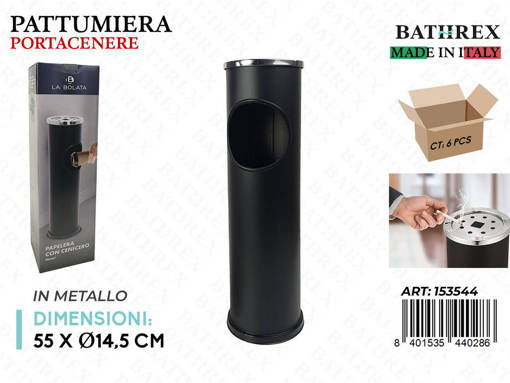 Pattumiera-Portacenere Metallo Nero D.14,5X55 Cm