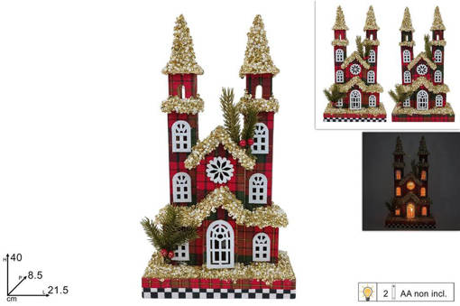 Casetta Legno Con Luci Decoro Scozzese 2Ass