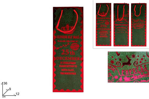 Busta Regalo Verde Con Scritta Natalizia Rossa 36X12X9 Cm 3Ass.