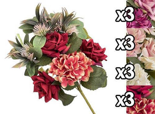 MAZZO ROSE E ORTENSIE FRONTALE 48CM 4 ASS.