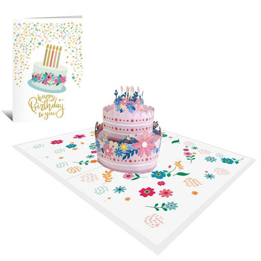 ORIGAMI BIGL. AUGURI ORIGAMI 3D TORTA FIORI  21OR242