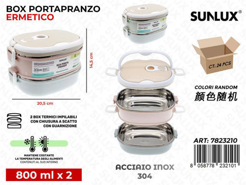 Sunlux Box Portapranzo Ermetico 2Scomp. 20.5*14.5Cm /Pz Da 6**