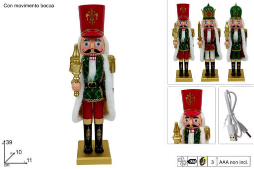 Soldato Schiaccianoci 39Cm C/Abito Rosso/Verde C/Movim C/Musica 3Ass
