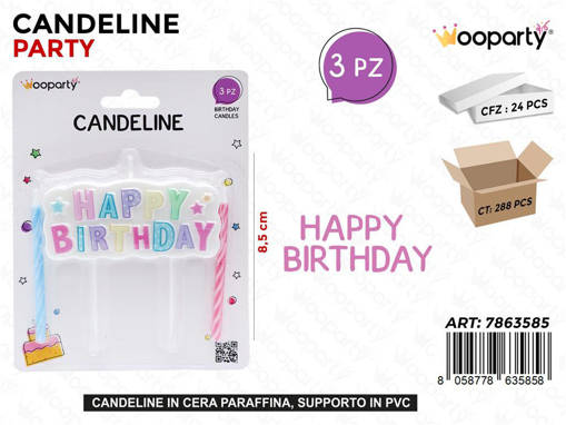 Wooparty Candeline H. Birthday 3Pcs 8.5Cm /Pz Da 24**