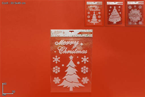 Sticker Soggetti Natal.Floccato Cm 29X40 3 Ass. Art.U109-Wdye-3Asst