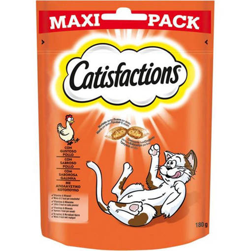 Catisfactions Snack per Gatti, 180 gr Maxi Pack, Pollo
