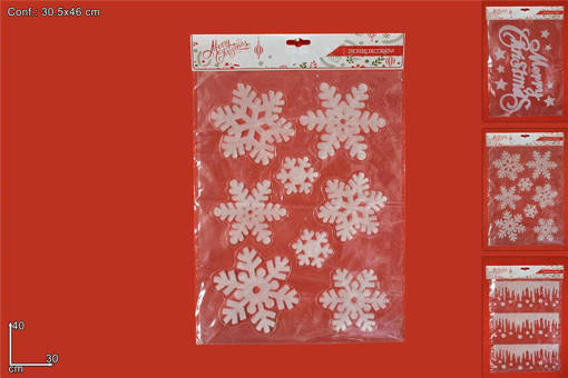 Sticker Soggetti Natalizi Floccati Cm 29X40 3 Ass.U109-Wdye-8000A/B/Q/G