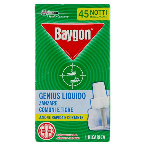 Baygon Genius Ricarica Liquido 45 Notti Zanzare Comuni e Tigre