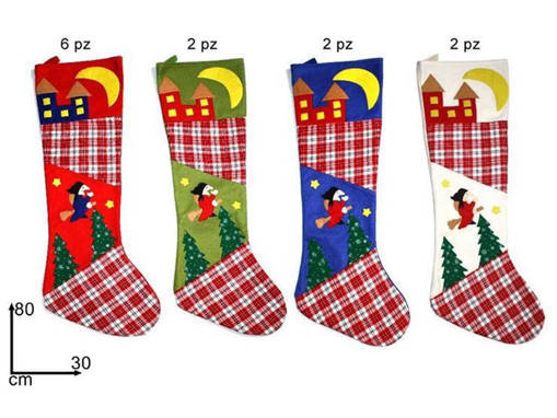CALZA BEFANA C/TESSUTO SCOZZ. 80CM 4 COL.      BDC813-4R,4G,4B,4W