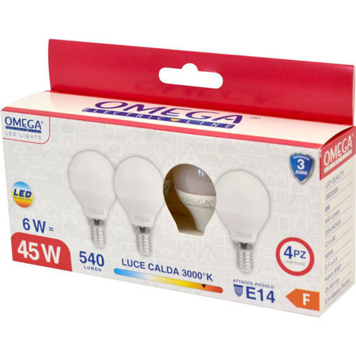 Omega Set 4 Pz Sfera P45 6W Led 3000K 540Lm E14 F