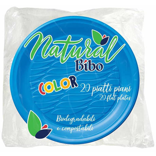 Bibo 20 Piatti piani ø 21,5 cm in Bioplastica - azzurri