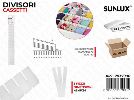 Divisori Per Cassetti Bia. 3Pcs 43*5Cm /Pz Da 12**