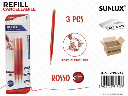 Sunlux - Bl. Refill Cancellabile Rosso 3 Pcs 0.7Mm /Pz Da 12** 7881713
