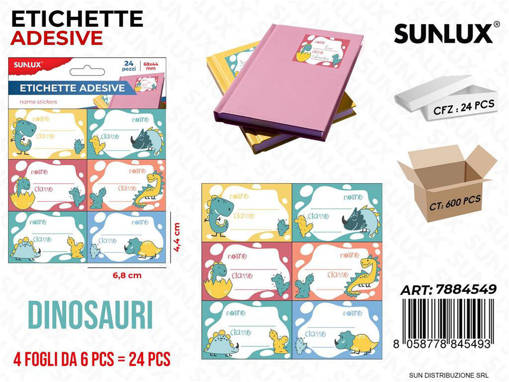 Sunlux - Etichette Adv Dinosauri 24Pcs Ass. 6.8*4.4Cm/ Pz Da 24** 7884549