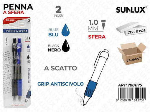 Sunlux - Penna A Scatto Blu-Nero 2Pcs 1.0Mm /Pz Da 12** 7881175
