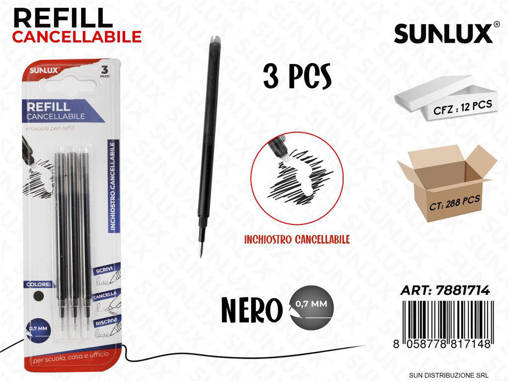 Sunlux - Bl. Refill Cancellabile Nero 3 Pcs 0.7Mm /Pz Da 12** 7881714