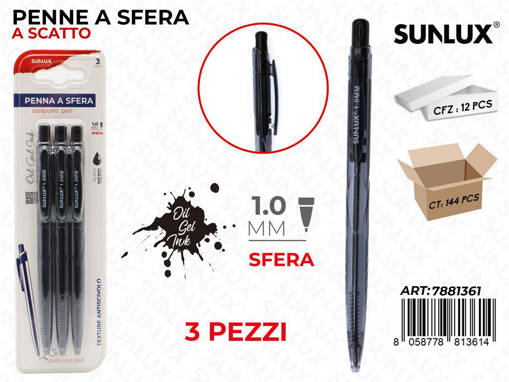 Sunlux - Bl. Penne A Sfera Oil Gel Nero 3Pcs /Pz Da 12** 7881361