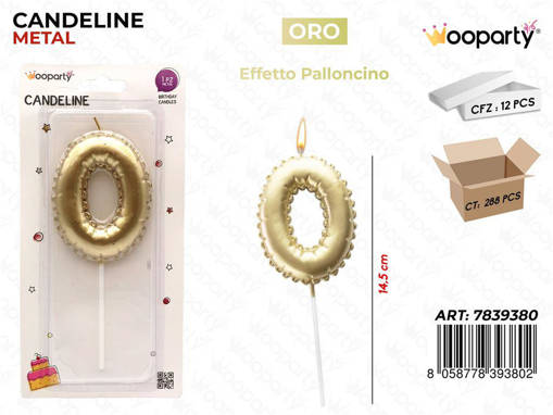 Candeline Oro Metal E. Palloncino N. 0 14.5Cm /Pz Da 12**