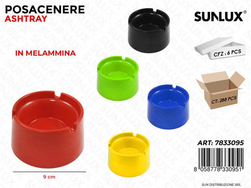 Sunlux Posacenere In Melammina Col. Ass. D.9Cm /Pz Da 6**