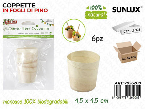 Sunlux COPPETTE IN PINO BIODEGR. 6PCS 4.5*4.5CM /PZ DA 12**