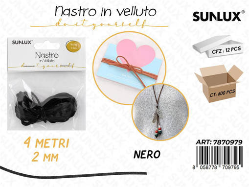 Sunlux Nastro In Velluto Nero 2Mm*4Mt /Pz Da 12**