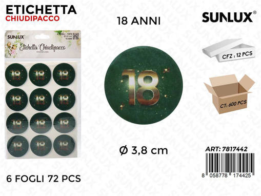 Sunlux Etichetta Chiudipacco 18 Anni 72Pcs D.3.8Cm