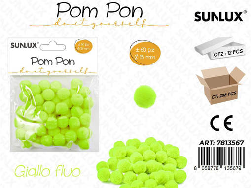 Sunlux Pom Pon Giallo Fluo 60Pcs D.15Mm /Pz Da 12**