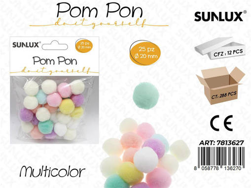 Sunlux Pompon Multicolor D.20Mm 25Pcs /Pz Da 12**
