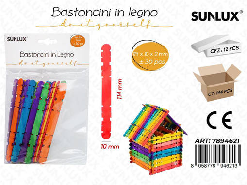 Sunlux Bastoncini In Legno 1 Confezione +/- 30 Pezzi Colori Assortiti 11,4 Cm x 1 Cm