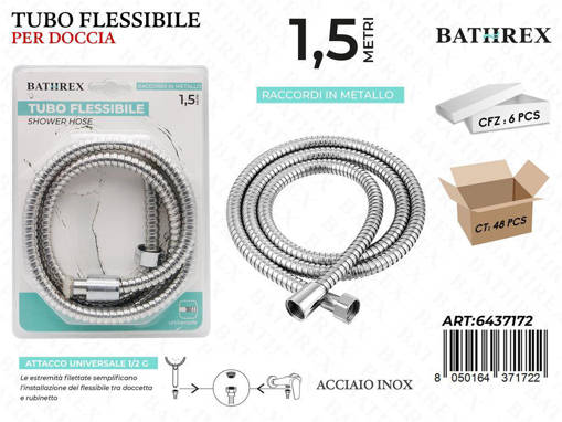 Bathrex Tubo Flessibile Doccia Acciaio 1.5M
