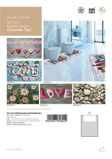 Tappeto Bagno Girowater Dig Assortiti, Parure 3 Pezzi