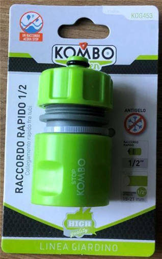 Kombo Raccordo Rapido Acquastop Con Telaio In Polipropilene Vergine E Corpo In Abs Vergine. Consente Un Collegamento Facile E Comodo All'Estremità Del Tubo. Per Rilasciare Il Raccordo È Sufficiente Tirare. Il Raccordo Rapido È Indicato Per Tubi Da 13 Mm (1/2"). Con Funzione Acquastop, Antigelo.