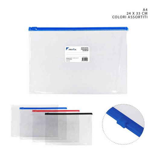 Pryma Busta Trasparente Pvc C/Zip A4 24X33Cm 0209045