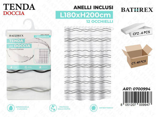 Bathrex.Tenda Doccia 180*200Cm 12Anelli