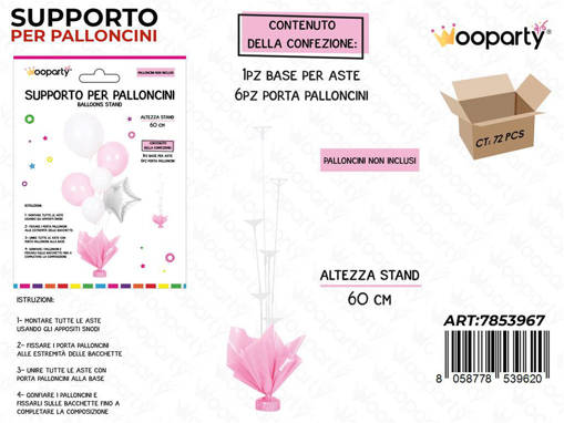 Wooparty Supporto Palloncini Rosa 60Cm /Pz Da 6**