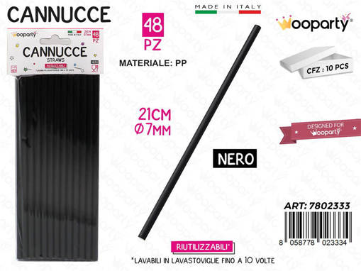 Wooparty Cannucce In Pp Nero Riut. 48Pcs 7Mm*21Cm /Pz Da 10**