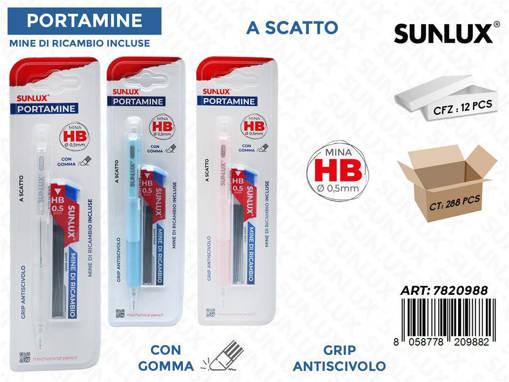 Sunlux - Portamine A Scatto C/Gomma Hb 0.5Mm Ass. 7820988