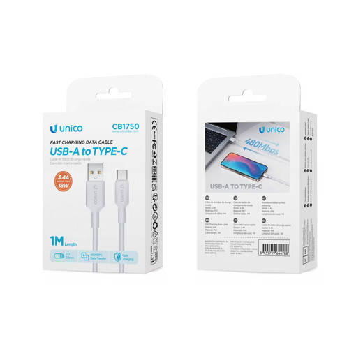 Unico CB1750 3.4A A-C PVC Injection Round Cable 1M OD3.8 Small Package White