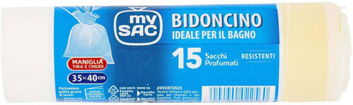 MySac Bidoncino Bagno Sacco 35X40, 10 litri, Bianco, 15 sacchi, con Manici